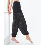 Buddha Stones Cashew Flowers Pattern Loose Harem Trousers Women's Yoga Pants With Side Split Harem Pants BS Black XL(Waist 75cm/Hips 110cm/Length 97cm)