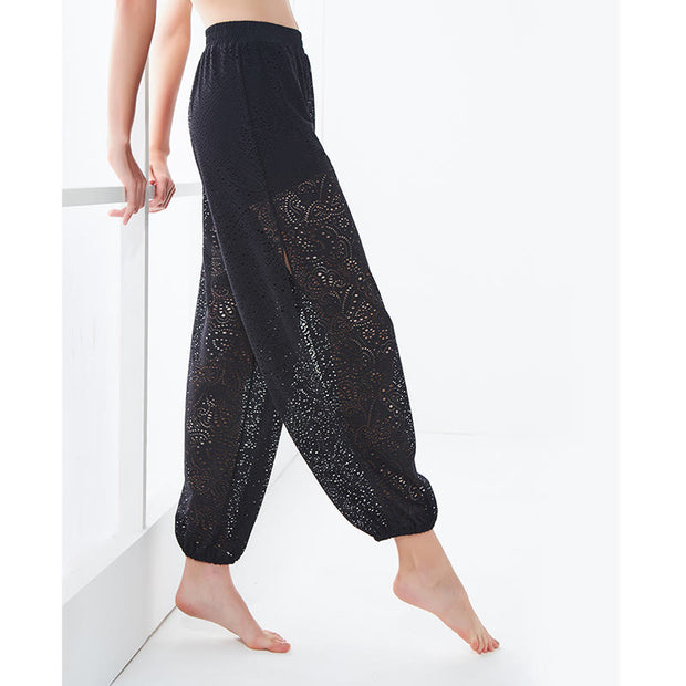 Buddha Stones Cashew Flowers Pattern Loose Harem Trousers Women's Yoga Pants With Side Split