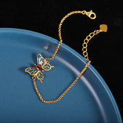 Buddha Stones 925 Sterling Silver Plated Gold Garnet Butterfly Freedom Bracelet Ring Earrings Set