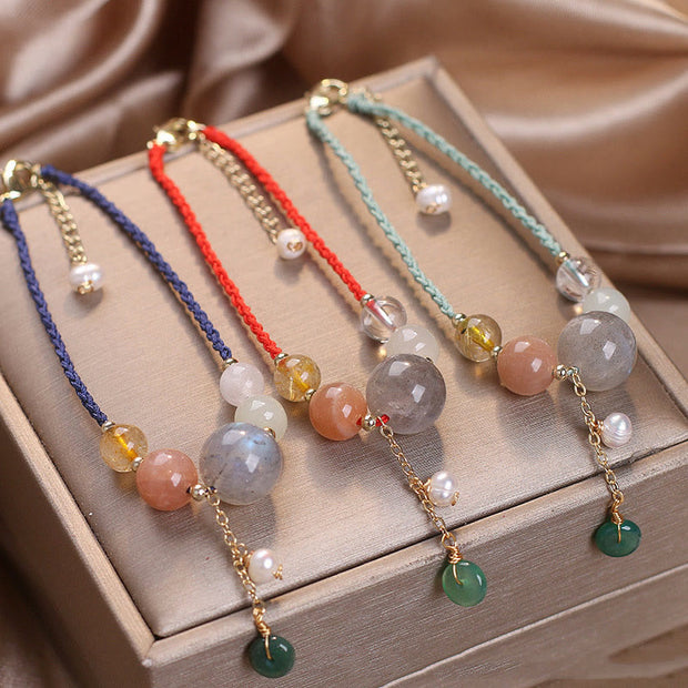 Buddha Stones Moonstone Sunstone Beads Peace Buckle Charm Healing Bracelet