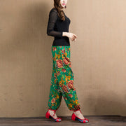 Buddha Stones Ethnic Style Red Green Flowers Print Harem Pants With Pockets Women's Harem Pants BS 44