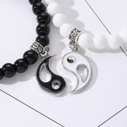 Buddha Stones 2Pcs Black Onyx White Turquoise Bead Yin Yang Protection Couple Bracelet Bracelet BS 7