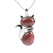 Buddha Stones Cat Pattern Natural Crystal Protection Necklace Pendant