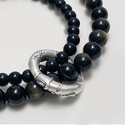 Buddha Stones 999 Sterling Silver Black Obsidian Fulfillment Strength Double Layer Bracelet