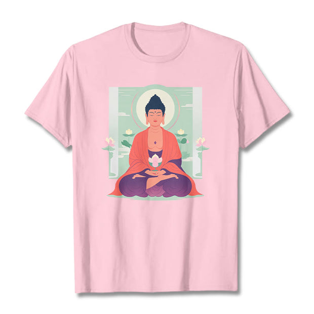 Buddha Stones Lotus Meditation Buddha Tee T-shirt T-Shirts BS LightPink 2XL