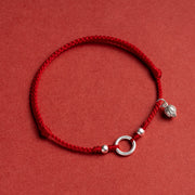 Buddha Stones 925 Sterling Silver Lucky Fortune Peace Joy Lotus Peace Buckle Red String Bracelet