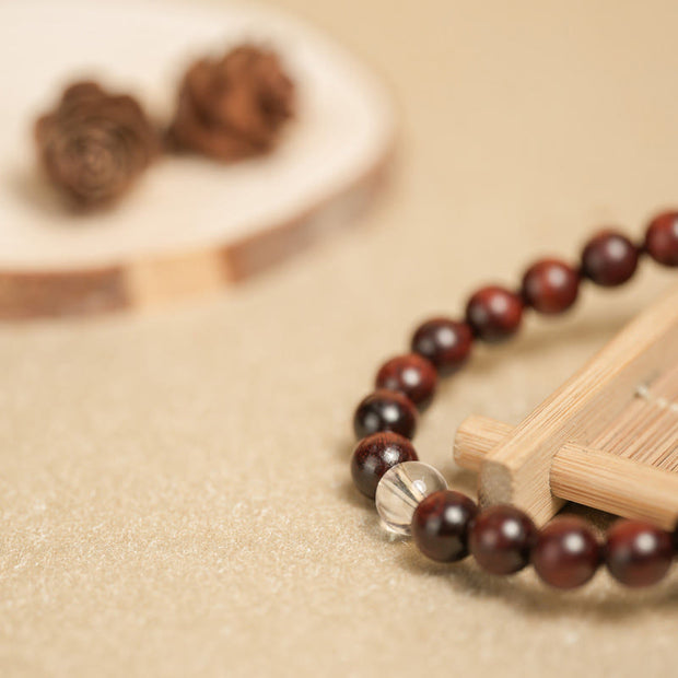 Buddha Stones Small Leaf Red Sandalwood White Crystal Protection Bracelet Bracelet BS 5