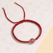 Buddha Stones Natural Strawberry Quartz Crystal Love Red String Weave Bracelet Anklet (Extra 30% Off | USE CODE: FS30) Bracelet BS One Bead Red Bracelet(Wrist Circumference 14-20cm)