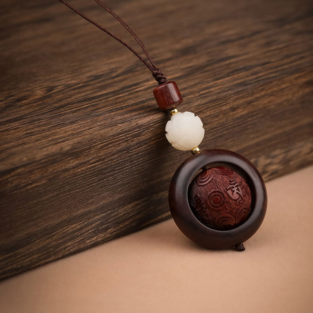 Buddha Stones Tibetan Small Leaf Red Sandalwood Ebony Luck Protection Rotation Decoration - Six True Words&Lotus - image 15