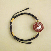 Buddha Stones Small Leaf Red Sandalwood Jujube Wood Ebony Wood Silver Inlaid Yin Yang Bagua Big Dipper Protection Bracelet Bracelet BS 1