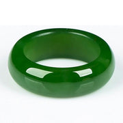 Buddha Stones Round White Jade Cyan Jade Protection Ring