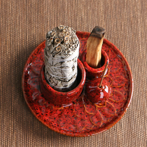 Buddha Stones Burning Sage Smudging Ceramic Holder Palo Santo Incense Burner Meditation Rituals Use Items