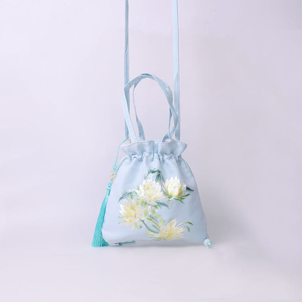 Buddha Stones Suzhou Embroidery Lotus Deer Epiphyllum Peony Rabbit Cotton Linen Tote Crossbody Bag Shoulder Bag Handbag