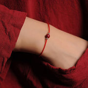 Buddha Stones 14K Gold Plated Natural Cinnabar Blessing String Braided Bracelet Bracelet BS Red(Wrist Circumference 14-15.5cm) One Cinnabar Bead