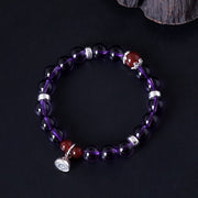 Buddha Stones 925 Sterling Silver Natural Amethyst Red Agate Lotus Positive Bracelet