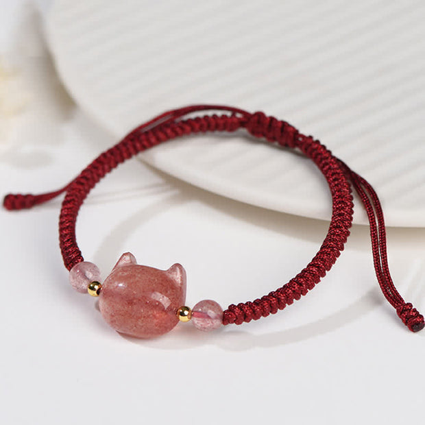 FREE Today: Promote Communication Silver Sheen Obsidian Strawberry Quartz Cat Healing Braided Bracelet