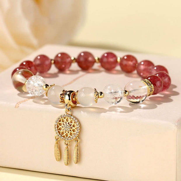 Buddha Stones Green Strawberry Quartz Amethyst Crystal Dreamcatcher Healing Bracelet