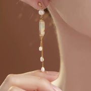 Buddha Stones 925 Sterling Silver Posts Shoushan Stone Pearl Healing Drop Earrings