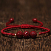 Buddha Stones Handmade Cinnabar Om Mani Padme Hum Engraved Beads Blessing Braided Bracelet Bracelet BS Dark Red Rope(Wrist Circumference 14-16cm)