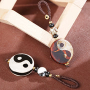 Buddha Stones Natural Agate Yin Yang Dzi Bead Balance Keychain Key Chain BS 10
