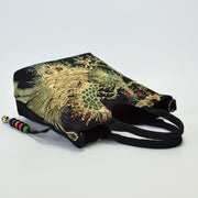 Buddha Stones Peacock Double-sided Embroidery Tote Bag Shoulder Bag Crossbody Bag Bag BS 15