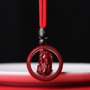 Buddha Stones Cinnabar Om Mani Padme Hum PiXiu Blessing Lucky Bead Necklace Pendant Necklaces & Pendants BS PiXiu Red Rope