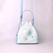 Buddha Stones Embroidered Butterfly Lotus Magnolia Cotton Linen Tote Crossbody Bag Shoulder Bag Handbag Crossbody Bag BS 11