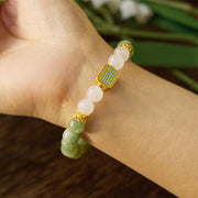 Buddha Stones Natural Green Jade White Agate Five Scriptures Abundance Bracelet Bracelet BS 6