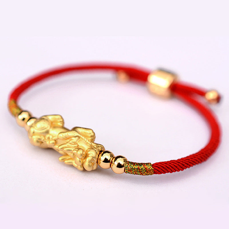 Buddha Stones 24K Gold-Plated PiXiu Luck Red String Bracelet Buddha Stones 24K Gold-Plated PiXiu Luck Red String Bracelet