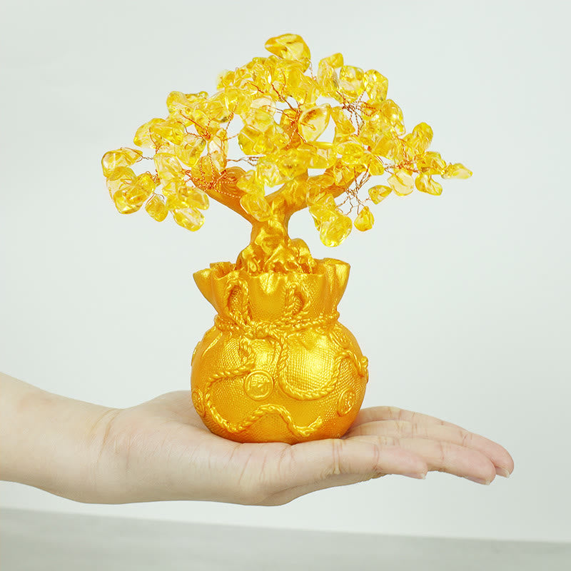 Buddha Stones Natural Citrine Money Tree Gemstone Ornament - Feng