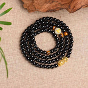 Buddha Stones Chinese Zodiac Obsidian PiXiu Protection Mala Bracelet Bracelet BS 2