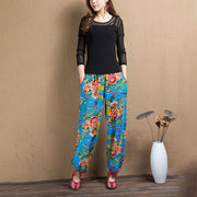 Buddha Stones Ethnic Style Red Green Flowers Print Harem Pants With Pockets Women's Harem Pants BS 31