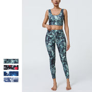 Buddha Stones 2Pcs Pineapple Grass Leaves Print Sports Fitness Crop Tank Bra High Waist Leggings Yoga Pants