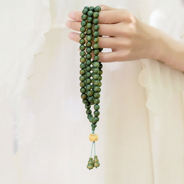 Buddha Stones 108 Mala Beads Green Sandalwood Boxwood Lotus Positive Bracelet (Extra 35% Off | USE CODE: FS35) - image 0