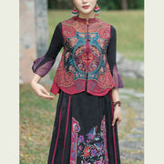 Buddha Stones Vintage Style Embroidery Flower Tang Suit Design Sleeveless Vest