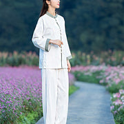 Buddha Stones 2Pcs Tang Suit Top Pants Meditation Yoga Zen Tai Chi Cotton Linen Clothing Women's Set Clothes BS 16