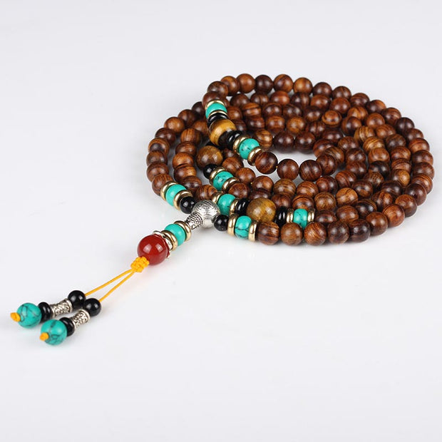 Buddha Stones 108 Beads Rosewood Tiger Eye Mala Healing Bracelet