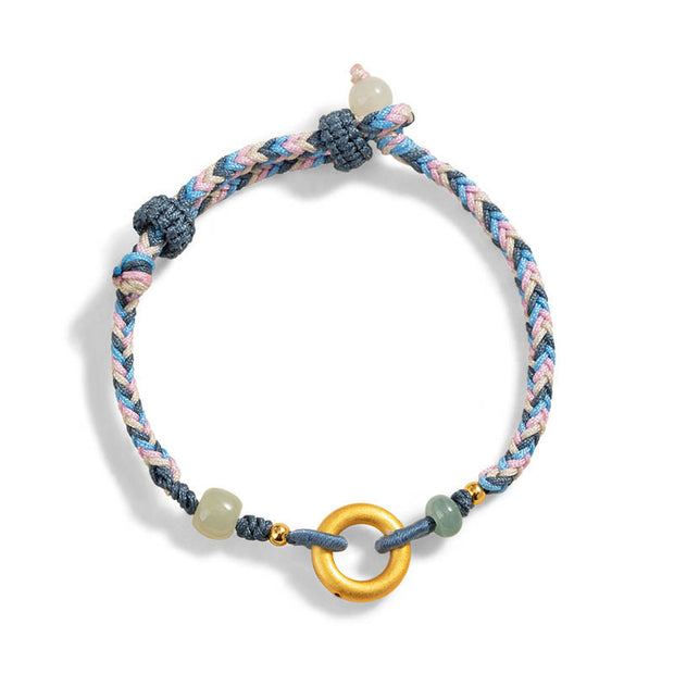 Buddha Stones 999 Sterling Silver Hetian Jade Knitted Hand Rope Luck Health Bracelet