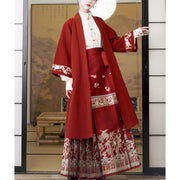 Buddha Stones Flower Bamboo Embroidery Long Sleeve Shirt Top Chinese Horse Face Skirt Mamianqun Wrapped Skirt Coat