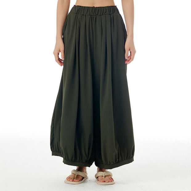 Buddha Stones Solid Color Loose Elastic Waist Wide Leg Pants With Pockets 10