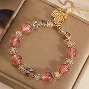 Buddha Stones Natural Strawberry Quartz Healing Positive Butterfly Charm Bracelet Bracelet BS 3