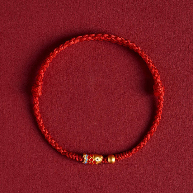 Buddha Stones 925 Sterling Silver Handmade Koi Fish Wealth Success Braided Rope Bracelet Bracelet BS Koi Fish Red(Wrist Circumference 14-18cm)