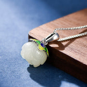 Buddha Stones 925 Sterling Silver Hetian Jade Lotus Luck Necklace Pendant Bracelet Bangle Ring Earrings Bracelet Necklaces & Pendants BS Necklace