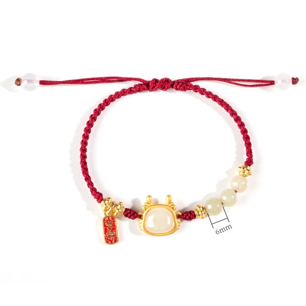 Buddha Stones Year of the Dragon Hetian White Jade Fu Character Peace And Joy Protection Bracelet (Extra 30% Off | USE CODE: FS30)