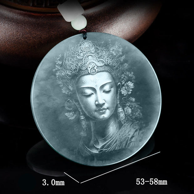 Buddha Stones Kwan Yin Avalokitesvara Jade Abundance String Necklace Pendant 5