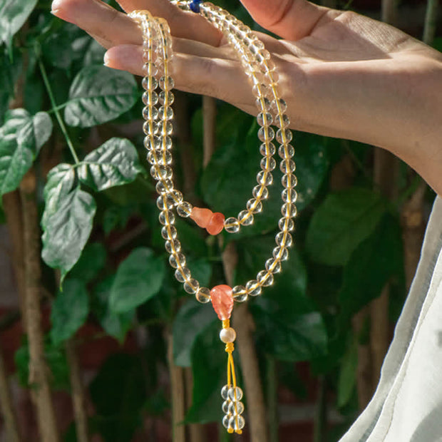 Buddha Stones 108 Mala Beads 925 Sterling Silver Natural Citrine Red Agate White Jade Prosperity Charm Bracelet