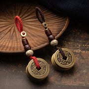 Buddha Stones Feng Shui Five Emperor Coins Luck Bodhi Seed Money Wealth Keychain