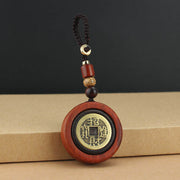 Buddha Stones Copper Coin Attract Wealth Ebony Wood Red Sandalwood Luck Key Chain Decoration Key Chain BS Red Sandalwood