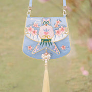 Buddha Stones Luck Embroidery Lotus Koi Fish Rabbit Flower Hanfu Bag Crossbody Bag Shoulder Bag Bag BS Blue Kite Flower