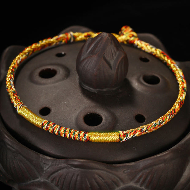 Buddha Stones Handmade Gold Multicolored Rope Protection Braided Bracelet Anklet Bracelet Anklet BS 2